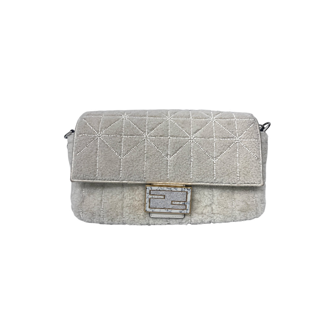 Fendi New version cream color shearling beaded baguette